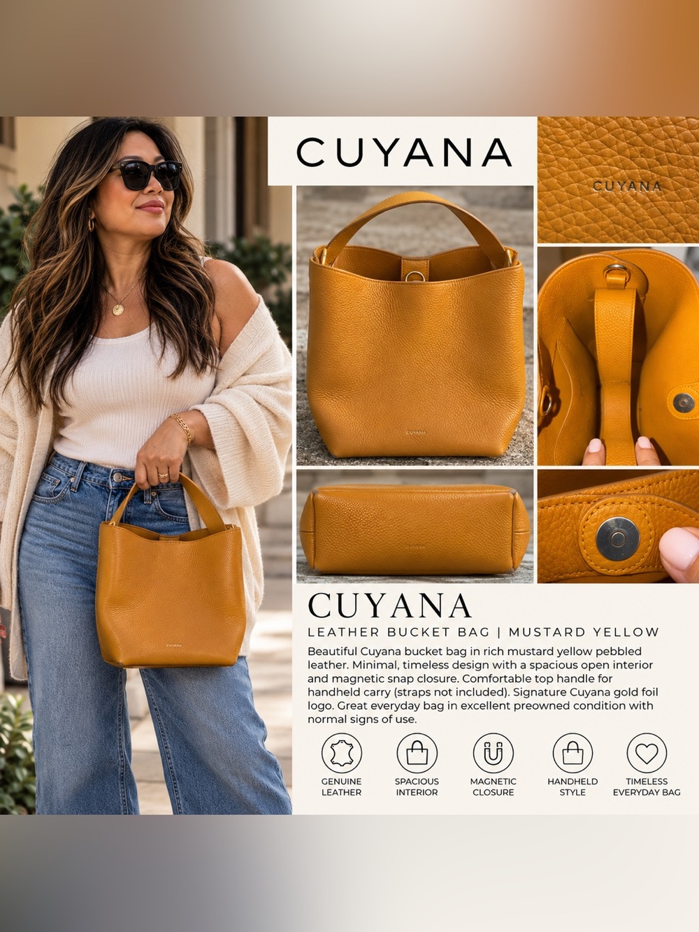 Cuyana Linea Bucket Bag Leather Tote in Brown